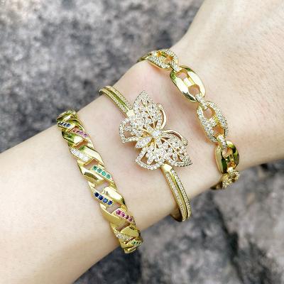 China CLARMER TRENDY Multi Color Lion Pig Nose Shaped CZ Bracelet 18k Gold Plated Cuba Lock Chunky Chain Bracelet For Woman for sale