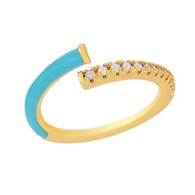 China CLARMER Factory direct sale 18K FASHIONABLE Zircon Colorful Enamel Gold Plated Brass Cuff Rings for Woman and Girls for sale