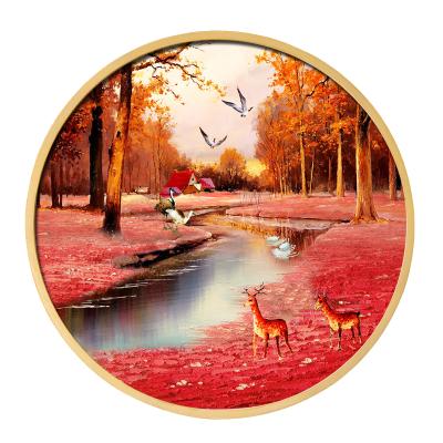 China Morden Waybom New Style Large Circle Canvas Printing Wall Art Decor Painting Aluminum Round Frame for sale