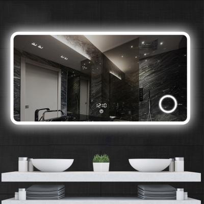 China Bright Factory Direct Frameless LED Bathroom With Time And Temperature Module Sides Lights Led Mirror for sale