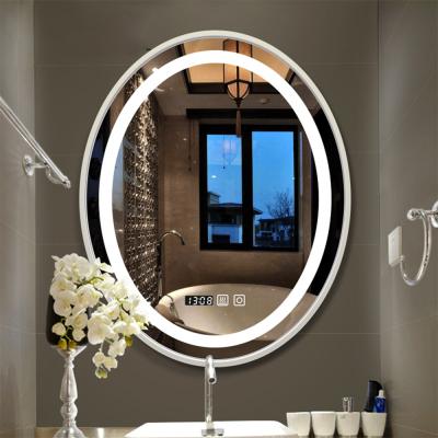 China New Design Vanity Enlarging Anti Fog Shower Furniture Oval Illuminated LED Bathroom Wall Mounted Smart Mirror for sale