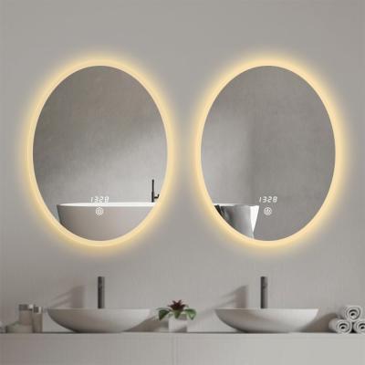 China High Quality Custom Decorative Frameless Wall Lighted Hd Oval Silver LED Make Up Mirror For Bathroom Furniture for sale