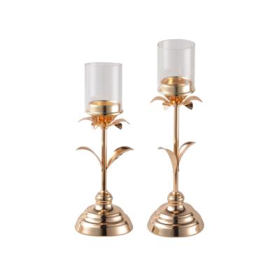 China Luxury Classic Decorative Modern Luxury Glass Candlestick   Gold Set Of 3  Metal Glass  Candle Stand Holders for sale