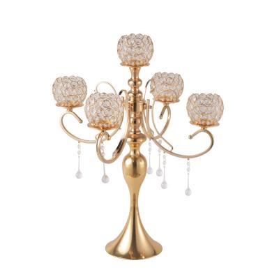 China All Sales High Quality 5am Luxury Gold Candelabra Wedding Table Crystal Centerpieces for sale