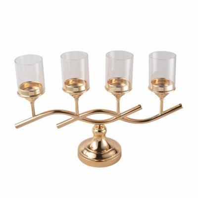 China Luxury Classic Gold Sliver Cup Candle Metal Centerpiece Table Decoration Wedding Glass Candle Holder for sale