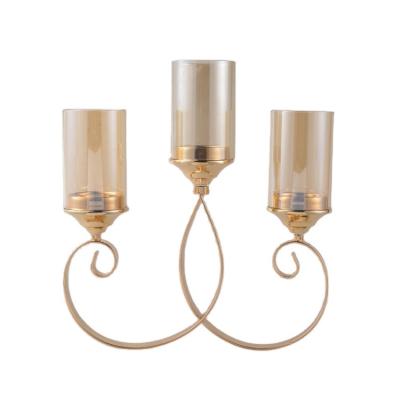 China Fashion Art Home Decoration Gold Candlestick Luxury Classic Metal Candle Holder With Removable Glass for sale