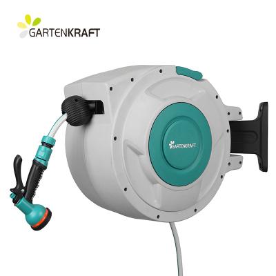 China GARTENKRAFT Adjustable Manual Metal Garden Hose Reel Trolley Automatic Retract 5/8