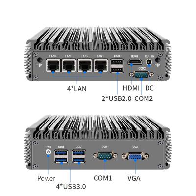 Китай Промышленный безвентиляторный мини-ПК 4 lan RJ45 Giga Quad core J4125 core i3 i5 i7 Безвентиляторный промышленный мини-ПК компьютер продается