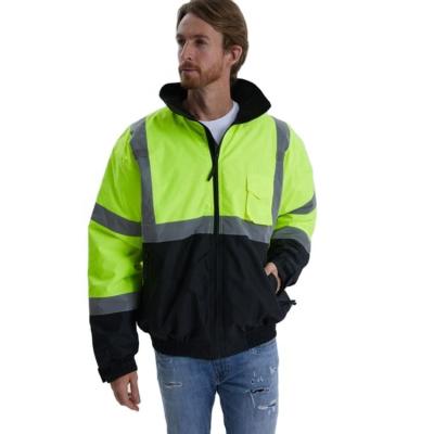 China EN 343 Mens Visibility Tops Winter Safety Cold Proof Apparel Padded High Visibility Bomber Jacket With Reflective Tape for sale