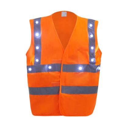 China LED FLASH EN ISO 20471 Class 2 Orange Led Flashing Lights Road Reflective Safety Led Vest With USB Charge for sale