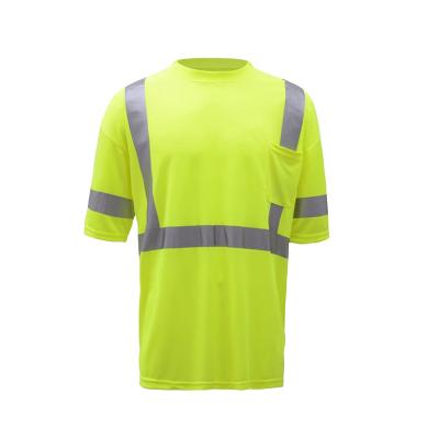 China 100% Vis Short Sleeves Fluorescent Yellow Moisture Proof Polyester T-Shirts Safety Wicking Reflective T-Shirts hi for sale