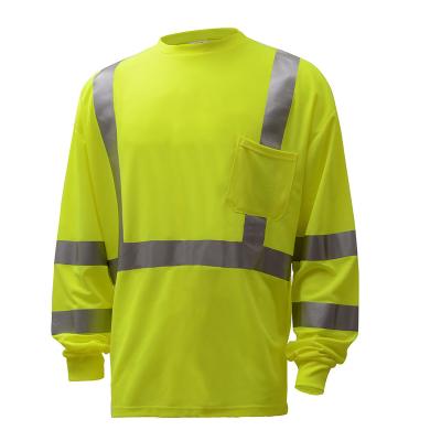 China Breathable ANSI Class 3 For Road Construction Outdoor Safe Breathable Reflective High Visibility Workers Long Sleeves T-Shirts for sale