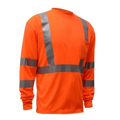 China Breathable Hot Sale Fluorescent Orange Safety Long Sleeve Shirt Hi Viz for sale