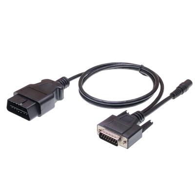 China VOLVO Car Fitment 50cm DB15 to OBD2 OBD II DC Plug Splitter Extension Y J1962 16 Pin Cable Male to Dual Female Cord Adapter for sale