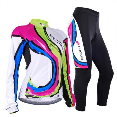 China NUCKILY Breathable Women's Long Sleeves 100%Polyester Sublimation Cycling Tank Top Suit With Padded Pants for sale