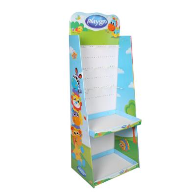 China Eco - Friendly Custom Advertising Paper Hooks Make Up Cosmetics Floor Cardboard Display Stand With Hooks for sale