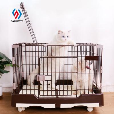 China Breathable Saiji Guaranteed Quality Outside Double Door Metal Dog Crate With Wheels for sale