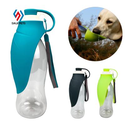 China Saiji Leaf Shape Silicone Pet Travel Viable Portable Collapsible Dog Cat Drinking Water Bottle For Sale for sale