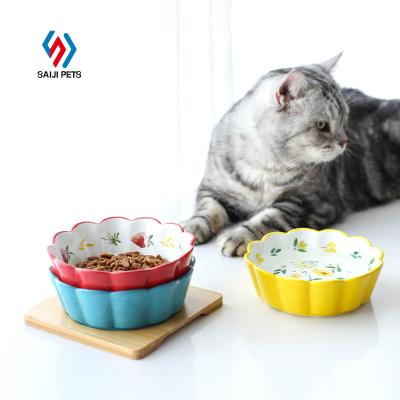 China Saiji Japanese Style Pet Size Eco-Friendly Sustainable Adjustable Biodegradable Dog Cat Ceramic Bowl for sale