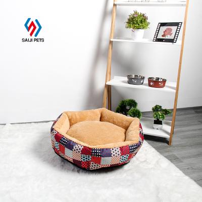 China Saiji Amazon Design Comfort Velvet Round Cat Mat Sofa Waterproof Hot Selling Popular Pet Bed for sale