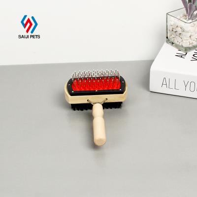 China New Design Viable Dual-Use Wooden Handle Saiji Tool Pet Slicker Shampoo Comb Cleaning Dog Throwing Brush for sale