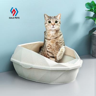 China Saiji Amazon Sustainable Hot Sale Large Cheap Semi-enclosed Plastic Cat Litter Box Toilet for sale