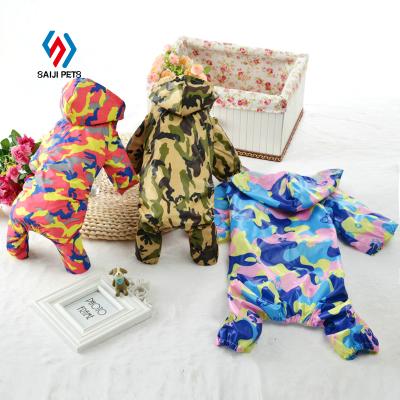 China Saiji Custom 2021 Pets Summer Raincoat Sustainable Dog Clothes And Fashion Camouflage Cheap Raincoat Clothing for sale