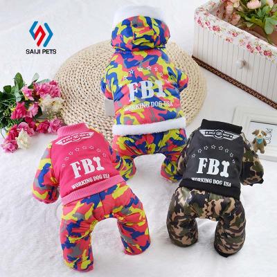 China New Design Saiji Waterproof Warm Winter Print FBI Small Large Camouflage Dog Clothes Stocked Luxury Supplier for sale