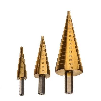 China 5pcs HSS Step Drill Bit 3-12mm 4-12mm 4-20mm Step Taper Cutting Tools Aluminum Steel Titanium Steel For Woodworking for sale