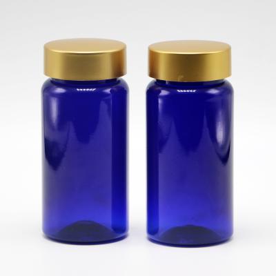 China 100ml PET Customized Color Sterile Refillable Medicine Plastic Bottle For Pill Tablet Capsule With Gold Coating Cap for sale