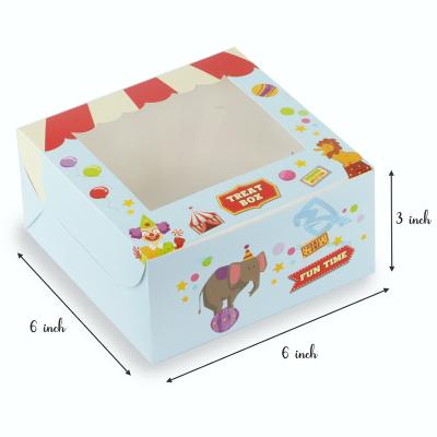 China Recyclable Custom Design 6X6X3 Inch Cartoon Treat Box For Kids Party Customizable Cake Boxes for sale