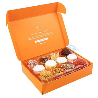 China Recyclable Custom Logo Matt Lamination PVC Insert Cake Orange Truffle Take Out Box Bakery Luxury Cake Box for sale