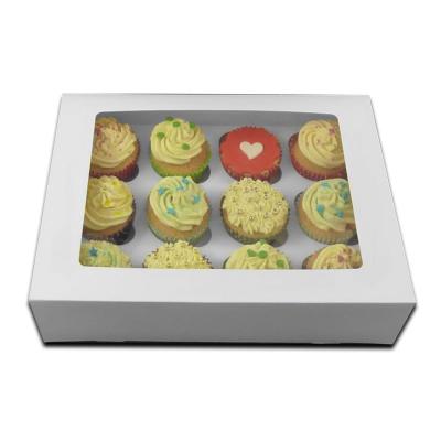 China Recyclable Customize Food Grade Craft Paper Boxes Cupcake Muffin Box With Window Socket 12 Cupcake Box for sale