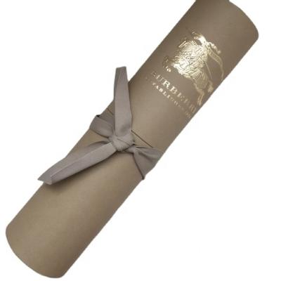 China Handmade luxury gold stamping with ribbon custom kraft paper tube circle box packaging for scarf for sale