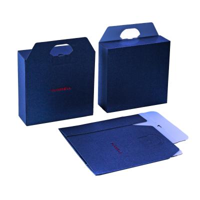 China Handmade Dark Blue Corrugated Mailer Box For Clothing Medium Size Underwear Custom Package With Hook for sale