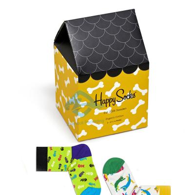 China Recyclable Flat Delivery Cute Sock Gift Box Recyclable With Custom Printing, House Shape Empty Baby Socks Box for sale