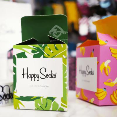 China Recyclable Cost Effective Custom Sock Folding Boxes, Double Sides Printing Cheap Paper Sock Box Packaging for sale