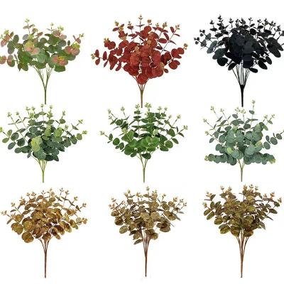 China Popular Artificial Eucalyptus Leaves Plants Green Bouquet Wedding Home Decor With Stems for sale