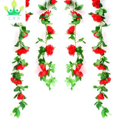 China 2PCS(14.44FT) Natural Artificial Touch Mini Flowers String Home Party Wedding Decor Rose Vine Hanging Garland 66PCS for sale