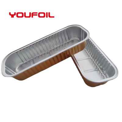 China Recycled Material Rectangular Aluminum Foil Container For Food Baking Strip Cake for sale