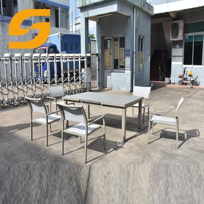 China Modern Foshan Factory Restaurant Tables And Aluminum Frame Teslin Mesh Waterproof Chairs And Chairs Table for sale