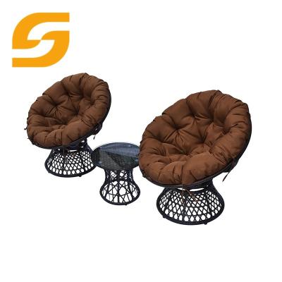 China Waterproof Modern Cheap Price Outdoor Furniture Rattan Swivel Chairs And Rattan Table With Brown Cushion for sale