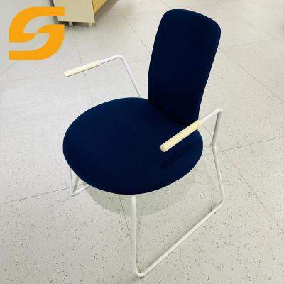 China Wholesale Cheap Price Foshan Tenacity Spare Part Stainless Steel Frame Fabric Blue Office Chairs With Armrest for sale