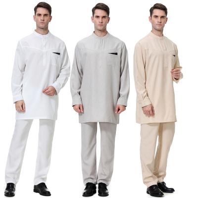 China Wholesale Fashion Single Sleeve Long Round Neck Arabic Thobe Abaya Islamic Clothing S-3XL Dubai Muslim Man Thobe Men for sale