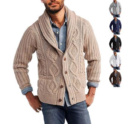 China Anti-pilling Men's Slim Fit V-Neckline Knit Solid Color Lapel Multicolor Sweater Single Breasted Cardigan Long Sleeve for sale