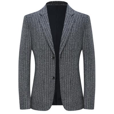 China Anti-Wrinkle Men's Slim Fit Single Breasted Business Suit Formal Cloth Woolen Coat Knit Elastic Non-ironing Blazer Suit Jacket For Men for sale