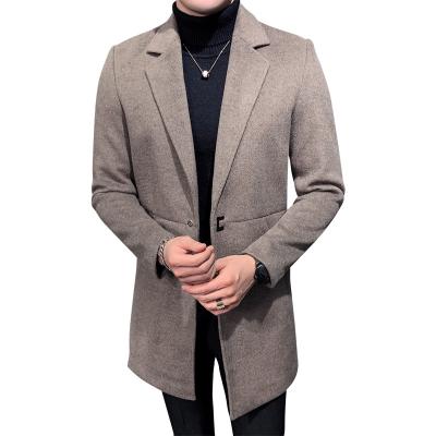 China Wholesale Reversible Men's Notched Lapel Ditch Coat Business Pea Coat Long Breasted Single Breasted Slim Fit Winter Woolen Overcoat for sale