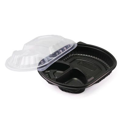 China Disposable Take Out Plastic Food Box With 3 Compartments PP Lunch Box Safe Frozen Disposable Microwave BPA Free for sale