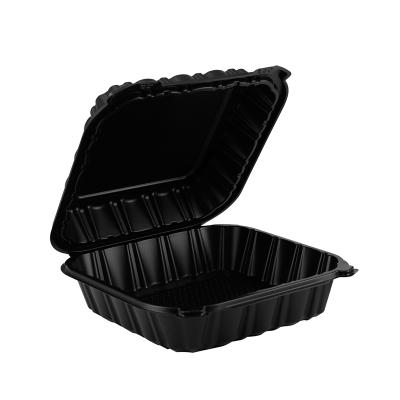 China Wholesale Eco-Friendly Take Out 8 Inch MFPP Eco-Friendly Hinged Lid Microwave Food Container 1 Compartment Black Color for sale