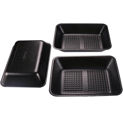 China 100% Food Grade Materials 27*20*4cm PS Black Foam Tray Disposable Disposable Dishes For Supermarket Meat Poultry Vegetable Foren Food Packaging Color Customized Size for sale